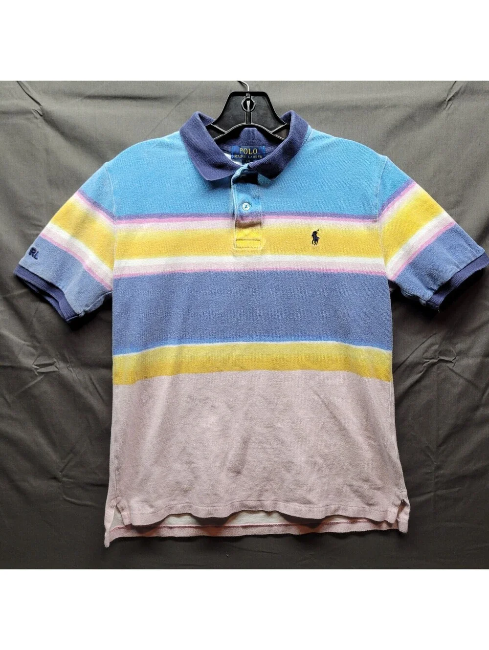 Toddler Boy's Polo Ralph Lauren Color Block Teal Yellow Stripe Polo sz L (14-16)